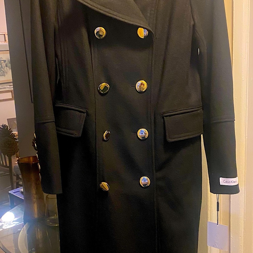 BRAND NEW BLACK CALVIN KLEIN belted gold buttons fully lined Trench coat.
